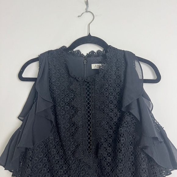 AMUR Pandora Black Lace Chiffon Cutout Shoulder Whimsygoth Victorian Blouse Sz M - Picture 9 of 14